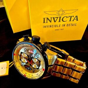 Invicta Mens GOLDEN DIAL Stainless Steel Aviator Tachymeter Chronograph Watch
